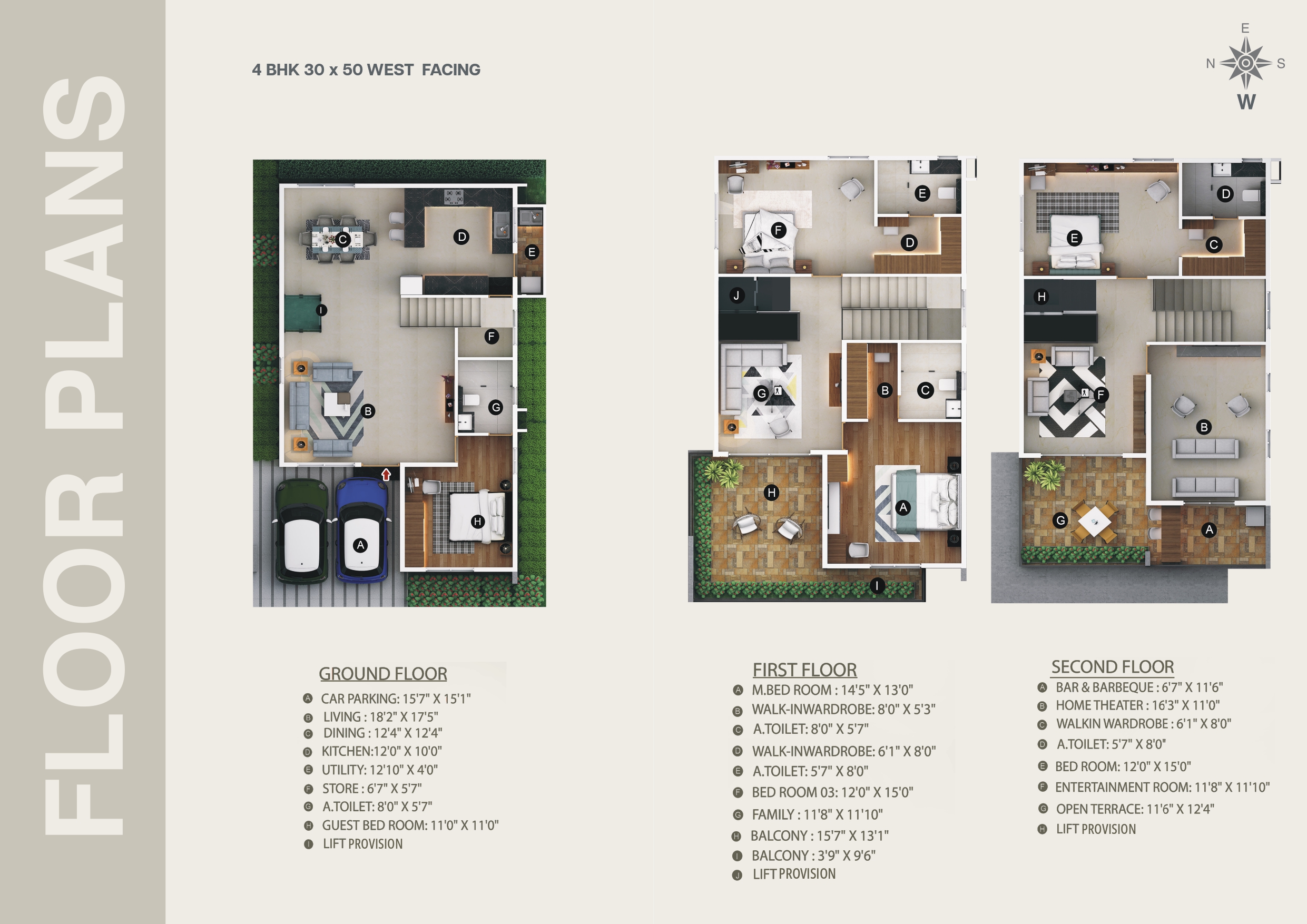 4 BHK 30x50 West Facing